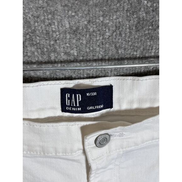 Gap Denim Distressed Girlfriend Jeans Womens Size 16 Optic White Pockets - Picture 3 of 9